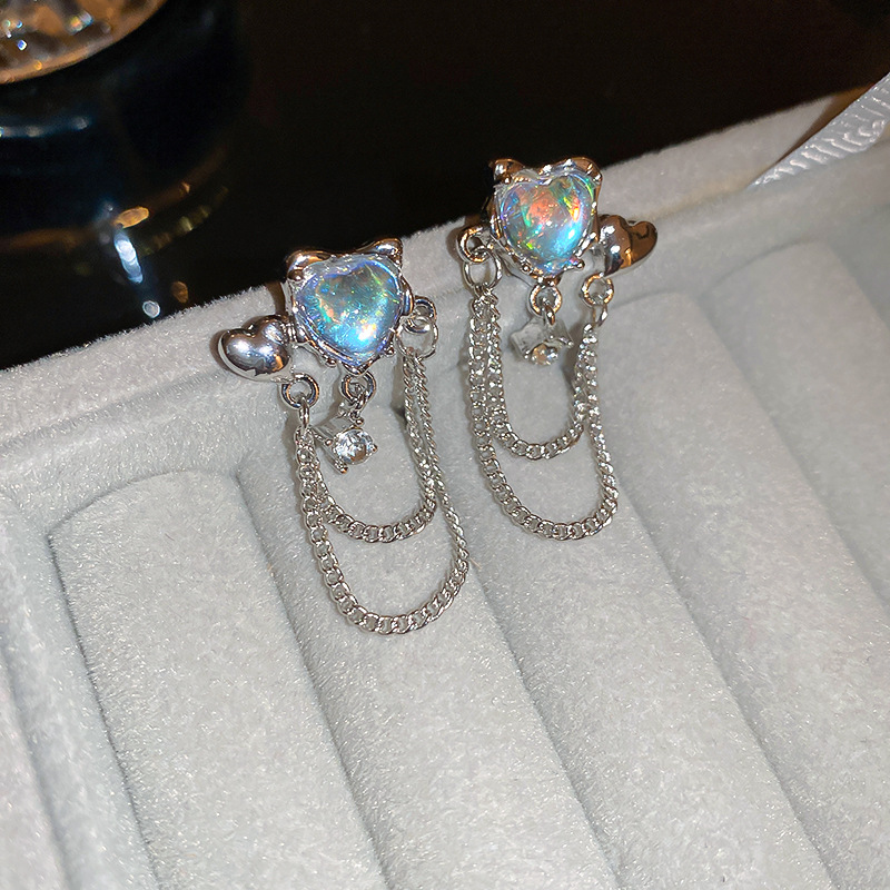 1 Pair Sweet Simple Style Heart Shape Plating Alloy Rhinestones Glass Drop Earrings display picture 6