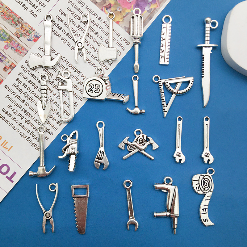 混20款古银工具系列锯子三角尺斧子合金吊坠挂件饰品配件厂家批发