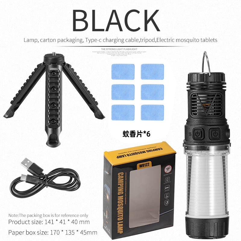 Nueva lámpara anti-mosquitos 3 en 1 para acampar linterna de luz fuerte artefacto anti-mosquitos al aire libre Tipo-C lámpara de tienda de campamento recargable