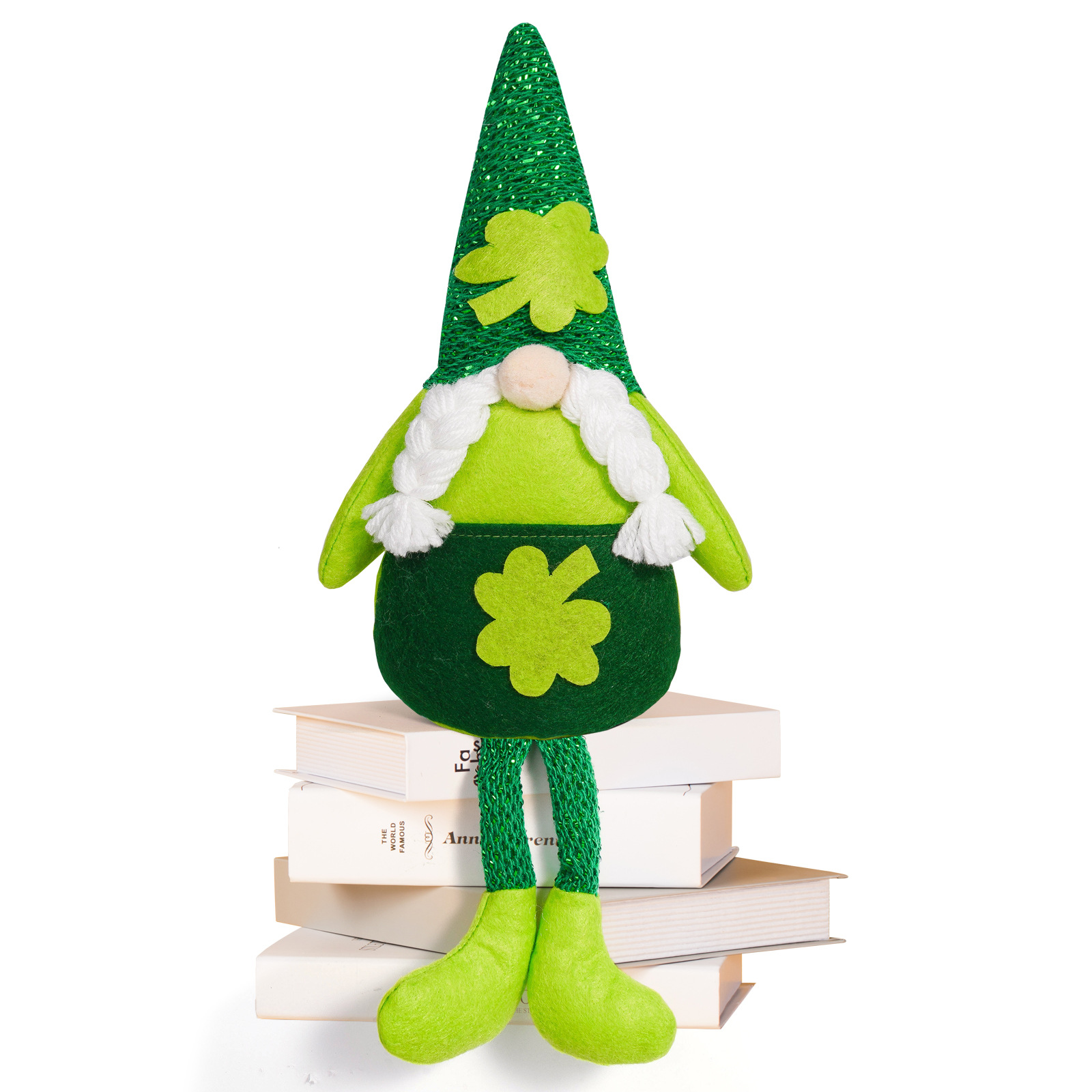 Nuevos productos transfronterizos Día de San Patricio muñecas sin cara decoraciones Festival de hojas verdes trébol piernas largas ornamentos Rudolph