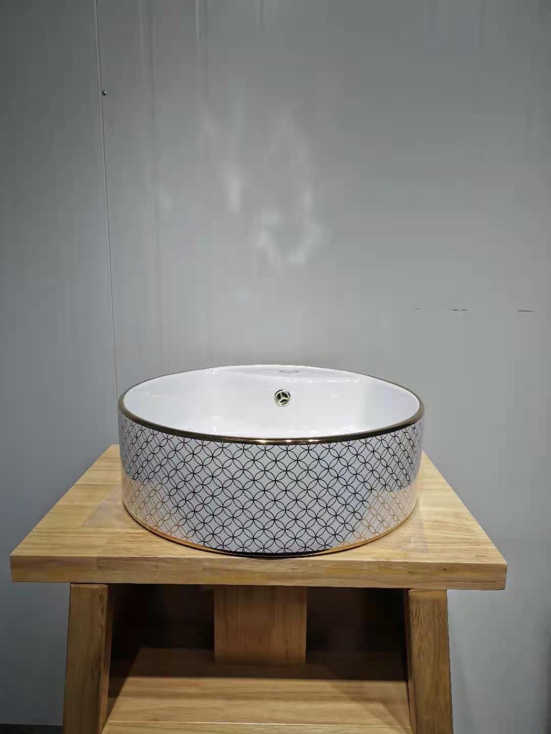 Mesa redonda cuenca balcón cuadrado lavabo de cerámica lavabo de color lavabo de oro Cuenca del arte