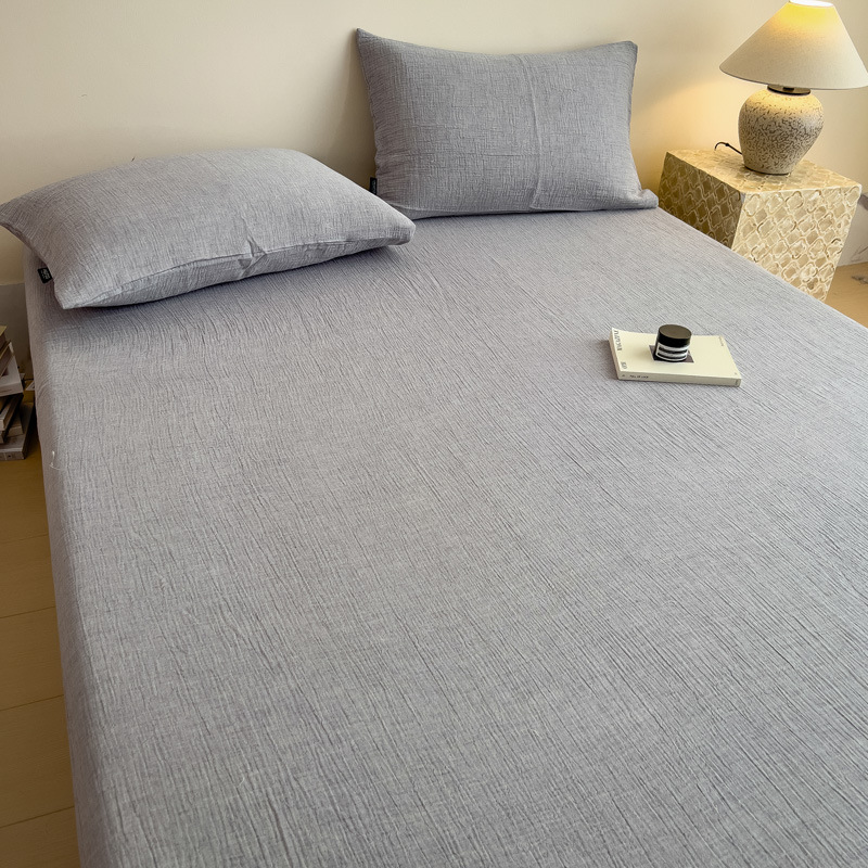 Sábana de algodón de hilo arrugado de color sólido, pieza individual 100 algodón dormitorio de verano, funda de almohada individual, juego de tres piezas