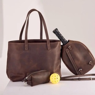 BSCI Factory Large Capacity Peak Ball Bag Vintage Tote Bag Leather Peak Ball Paddle Bag Tennis Rack Tote Bag