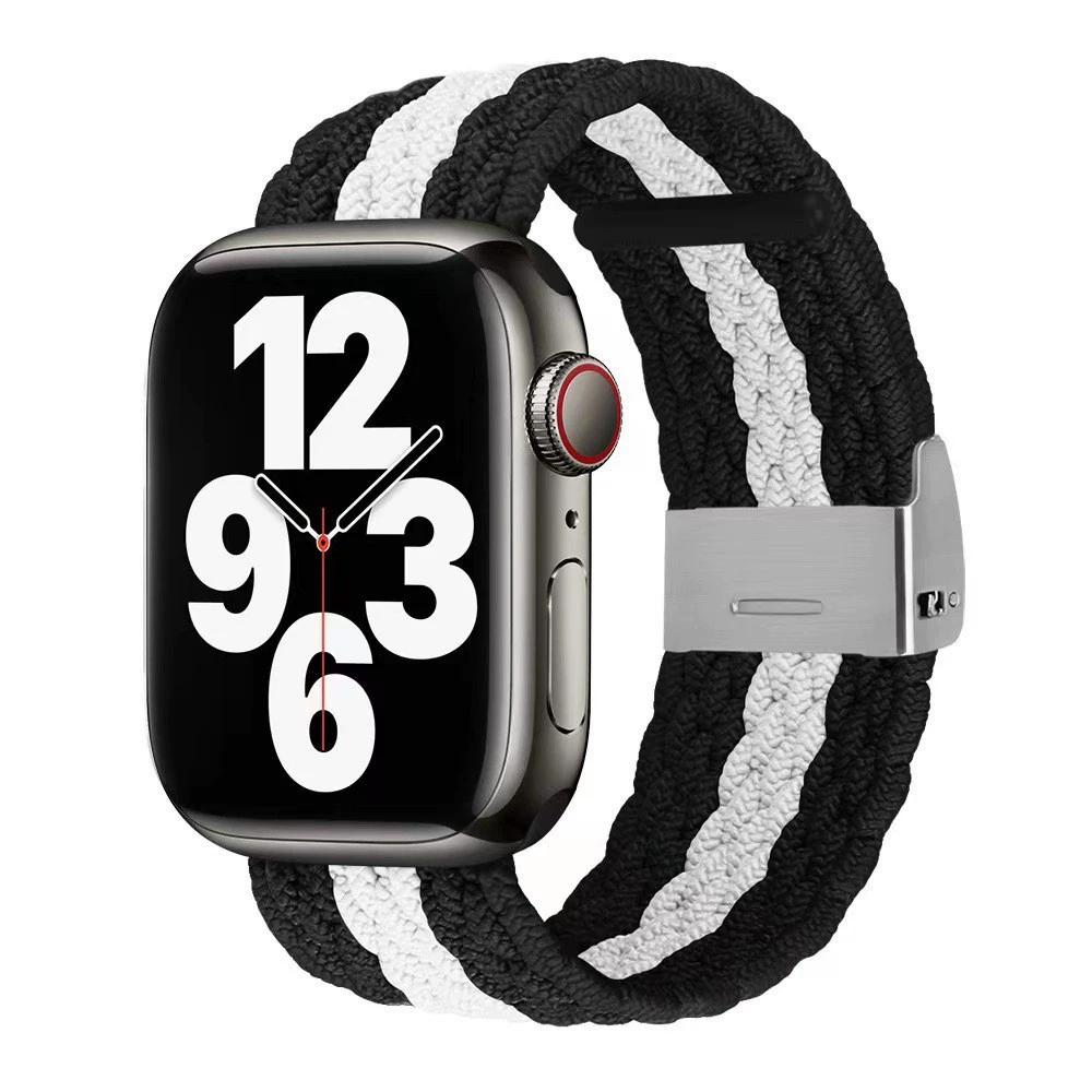 Совместимо с Apple Watch 5-6-7-8-9-10 поколения Snap-on нейлоновый плетёный ремешок iWatch S10 регулируемый браслет