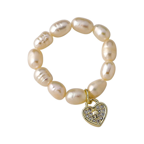 Freshwater Pearl Ring Women's Fashion Personality Ins Trend Niche Design Simple Zircon Love Star Elastic Ring