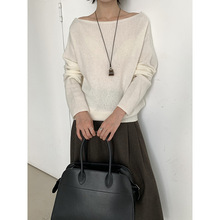 MMC一字肩针织衫女装十三行秋季新款高级感韩系套头毛衣100羊毛衫