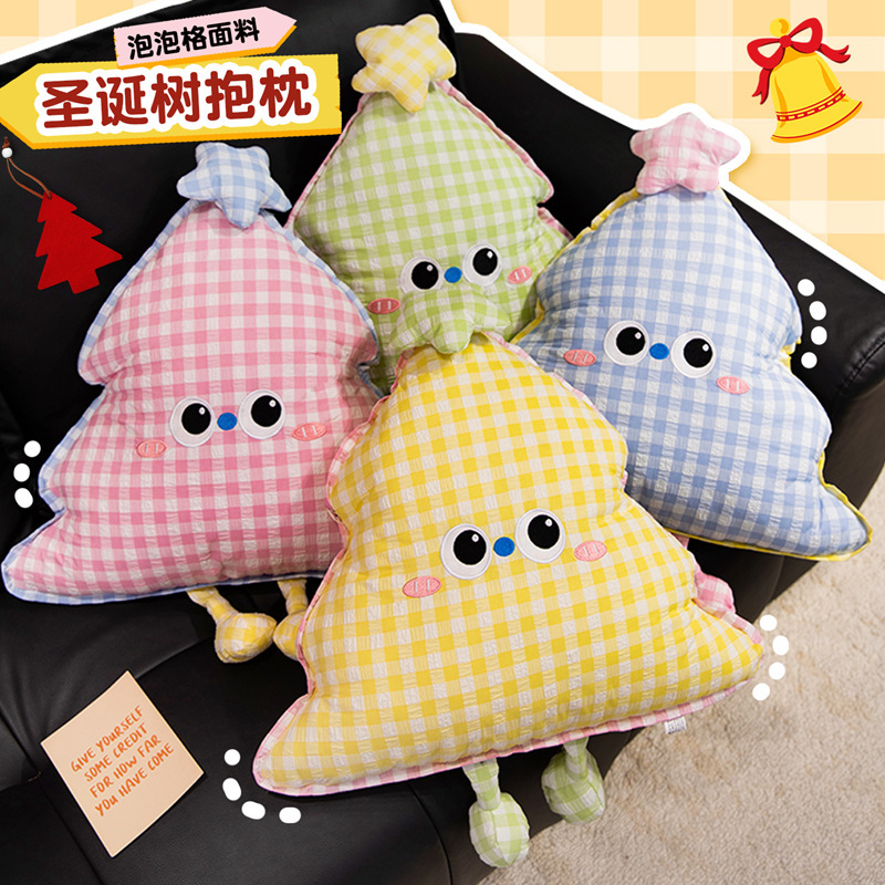 Cartoon Plaid Christmas Tree Pillow Super Soft Sofa Cushion Bedroom Bedside Pillow Christmas Decoration Ornaments Gift