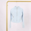 Powder blue gold zipper short jacket