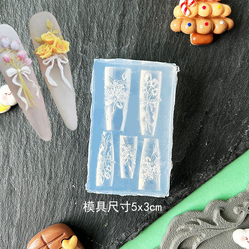Molde de manicura amor arco en relieve flor ornamentos molde abrasivo alta permeabilidad estereoscópica DIY decoración molde de silicona