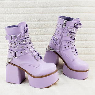 Туфли из кекса на толстой подошве Lolita Punk Dark Lolita Cosplay Shoes Фиолетовые сапоги на каблуке