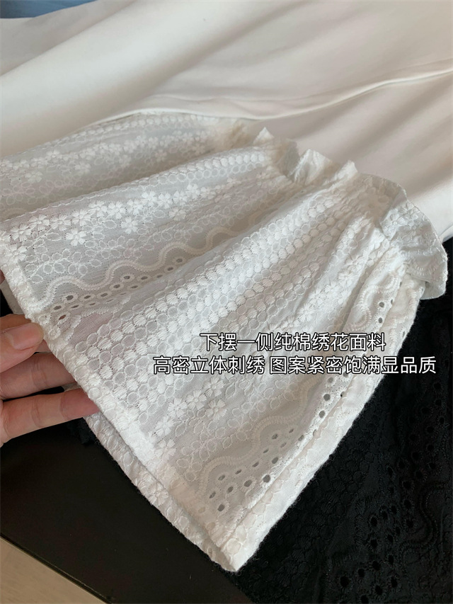 Design sense: Unconventional irregular hollowed-out embroidery patchwork hem, loose short-sleeved T-shirt for women, Spring/Summer 2025 G032206 pic 5