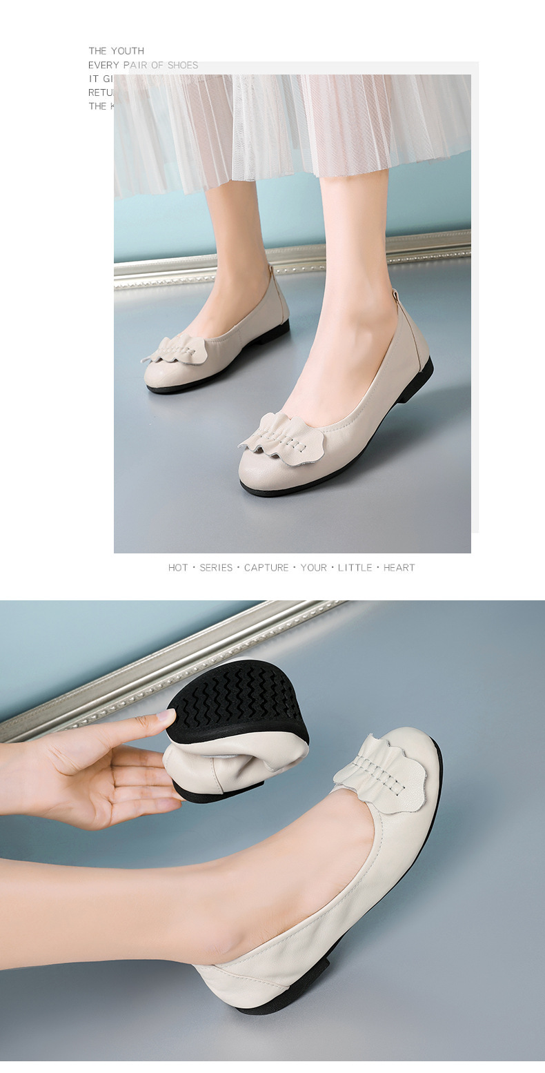 Giày lười nữ da thật mũi tròn đế mềm cổ thấp form rộng — màu be chi tiết 30