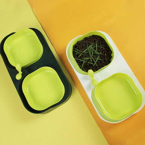 New cat bowl factory wholesale eating and drinking dog bowl double bowl pet supplies leak-proof separate pet bowl