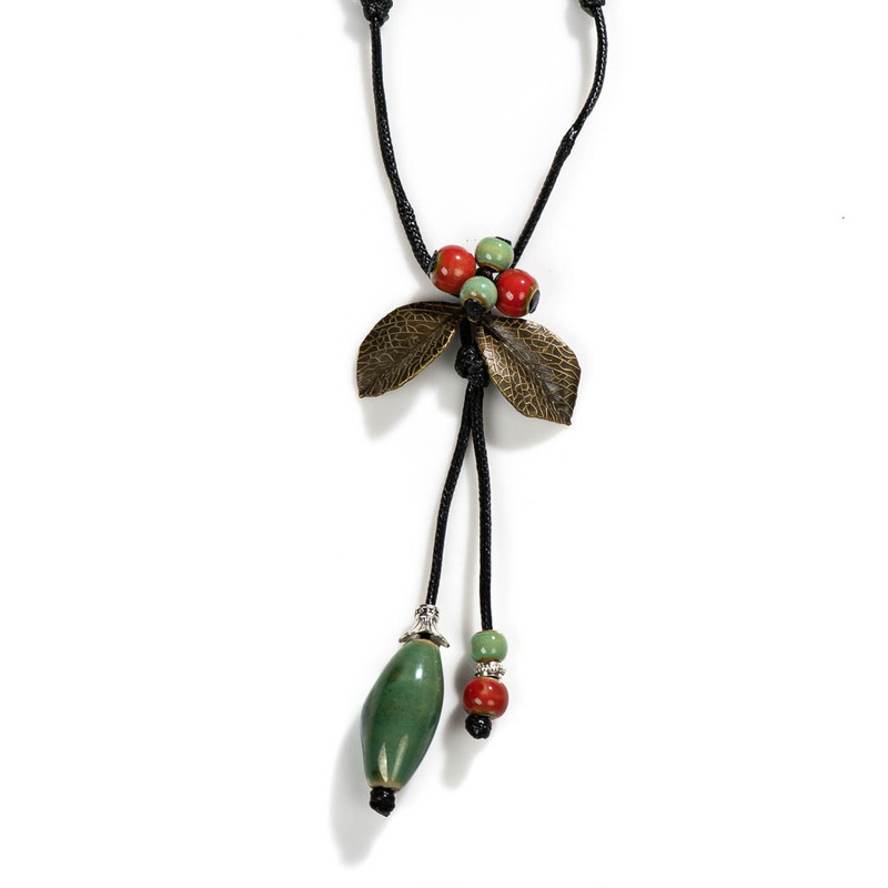 Leaf Decorative Necklace Women's Clothes Pendant Ceramic Pendant Woolen Chain Accessories All-match Long Woolen Chain Butterfly Imperial Concubine