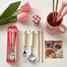 创意高颜值三套装可爱卡通筷子勺子叉子不锈钢外出便携餐具收纳盒