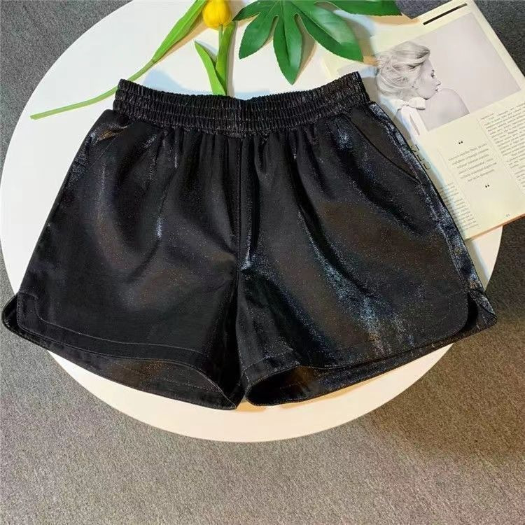 Glossy Shorts Summer Loose Outer Wear Trendyy High-End Elastic Waist Korean Style A-Line Short Glitter Ice Silk Shorts for Women