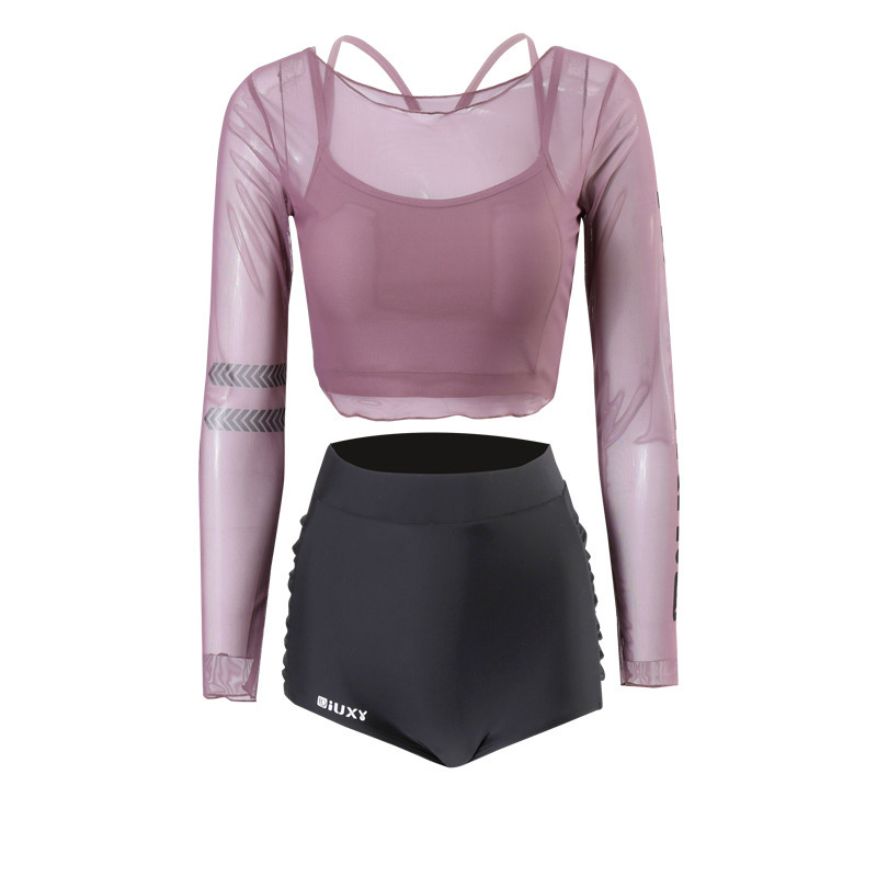 2025 nuevo trajes de baño de mujer de color sólido sexy de tres piezas para cubrir la piel delgada de mangas largas trajes de baño deportivos de protección solar