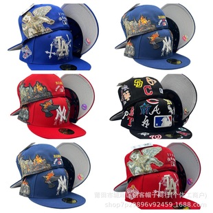 2025新款满绣AA刺绣大头圏平沿帽MLB男女尺寸帽不可调节遮阳帽-阿里巴巴