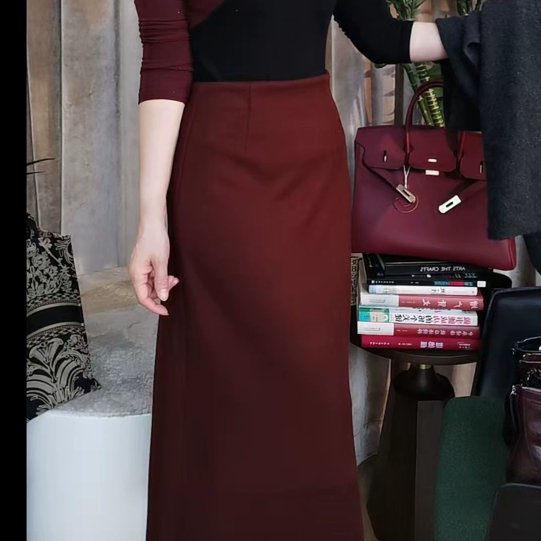 [Теплая зимняя юбка А] ацетат кашемир полуюбка тонкая и стильная дикая леди тонкая парча