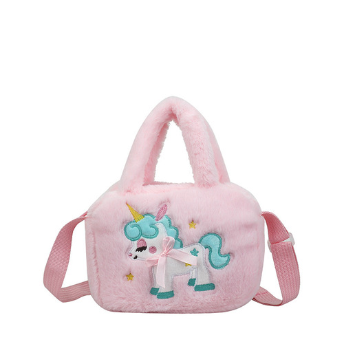 Cross-border new children's cartoon unicorn single-shoulder small square bag cute hand-held plush bag grab doll coin purse