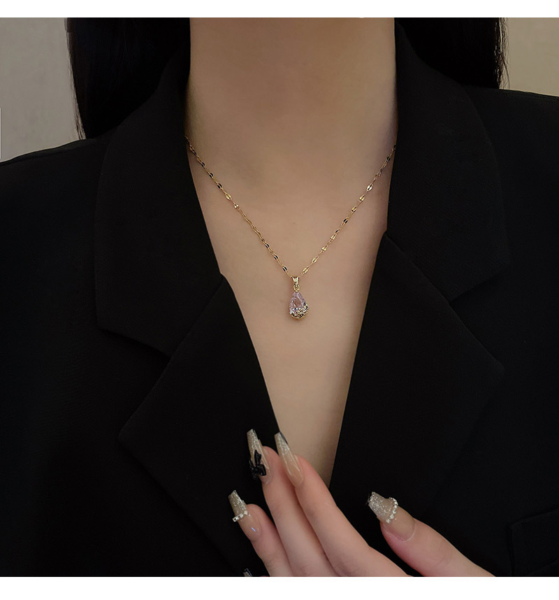 Fashion Water Droplets Titanium Steel Plating Inlay Zircon Pendant Necklace 1 Piece