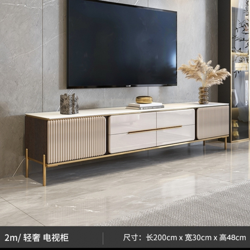Mesa de té de tabla de roca simple combinación de gabinete de televisión de sala de estar moderna pequeña casa simple y ligera mesa de televisión de lujo