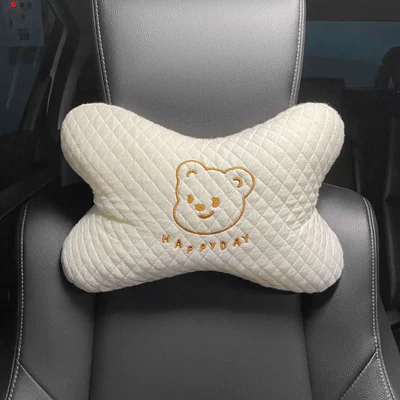 Car Headrest, Universal Neck Pillow Headrest - thickened-rhombus-embroidery-headrest-happy-bear