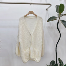 韩国粗线棒针慵懒风针织开衫女秋冬新款宽松高级感显瘦毛衣外套