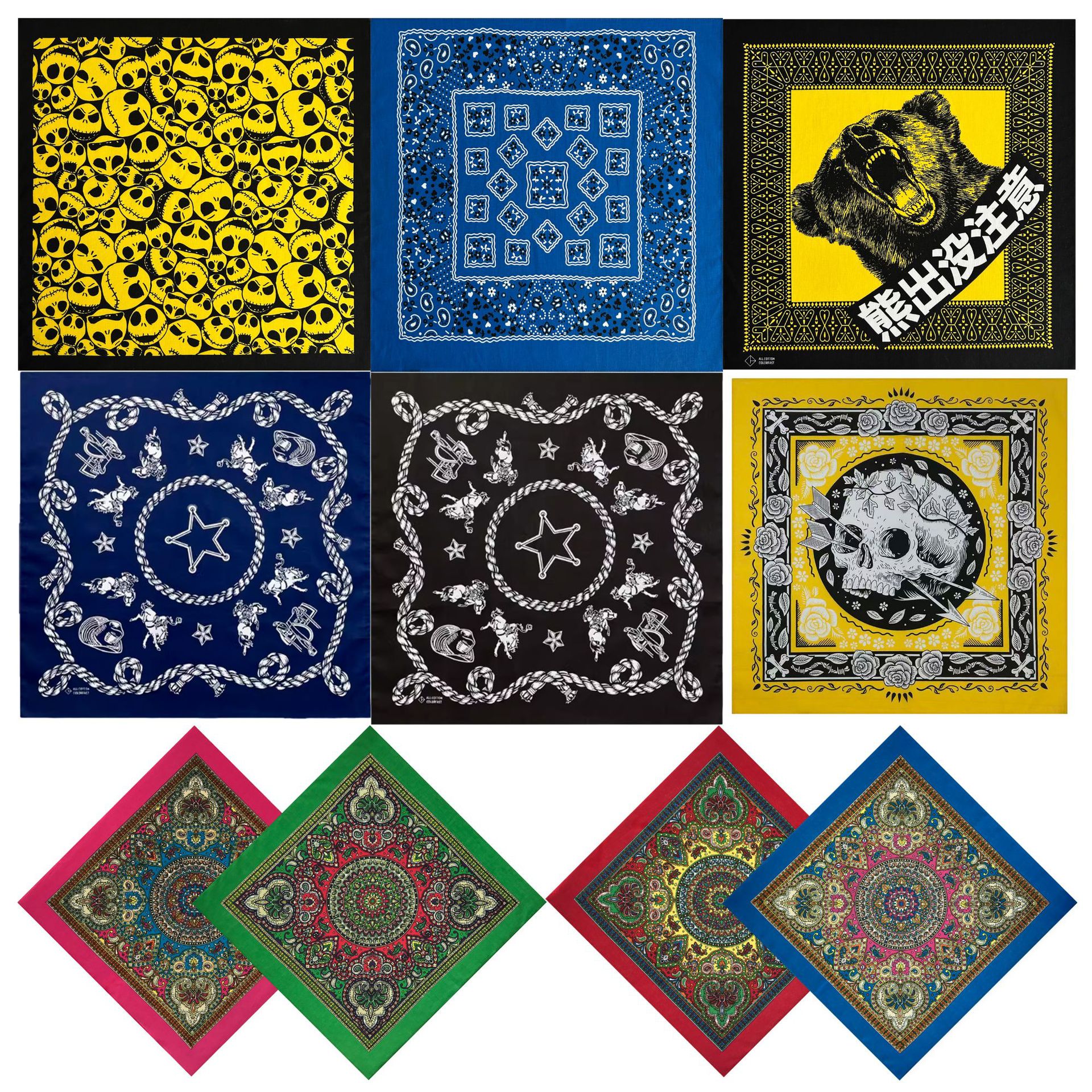 Cotton 54* 54cm Palace Flower 28g Headscarf Square Scarf Cycling Outdoor Swimming Hip-Hop Face Towel Decoration in Stock