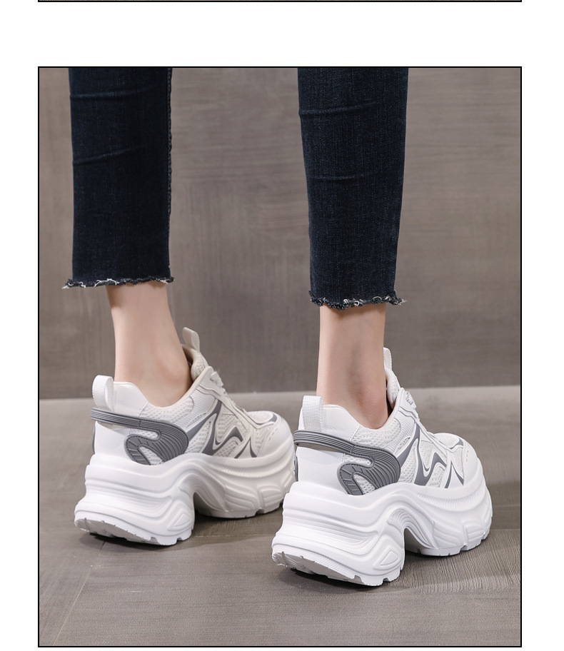 Giày sneaker nữ đế dày chunky mesh thoáng khí, tăng chiều cao bên trong — Màu trắng chi tiết 13