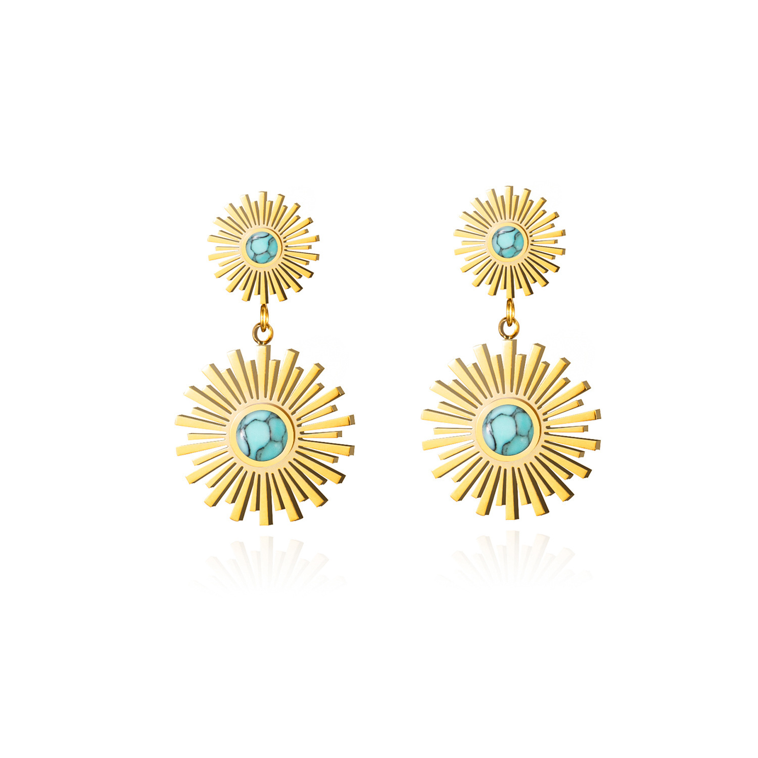 1 Pair Simple Style Flower Plating Inlay 304 Stainless Steel Turquoise 18K Gold Plated Drop Earrings display picture 1