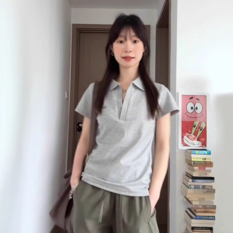 Korean Style Polo Shirt, Short-Sleeved T-Shirt for Women, Summer New Style, American Retro Casual Slimming Top for Women Wholesale