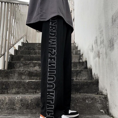 Spring and Autumn Korean Version Ins Original Host Trend Straight Letter Street Loose Sporty Casual Pants for Men and Women Trend