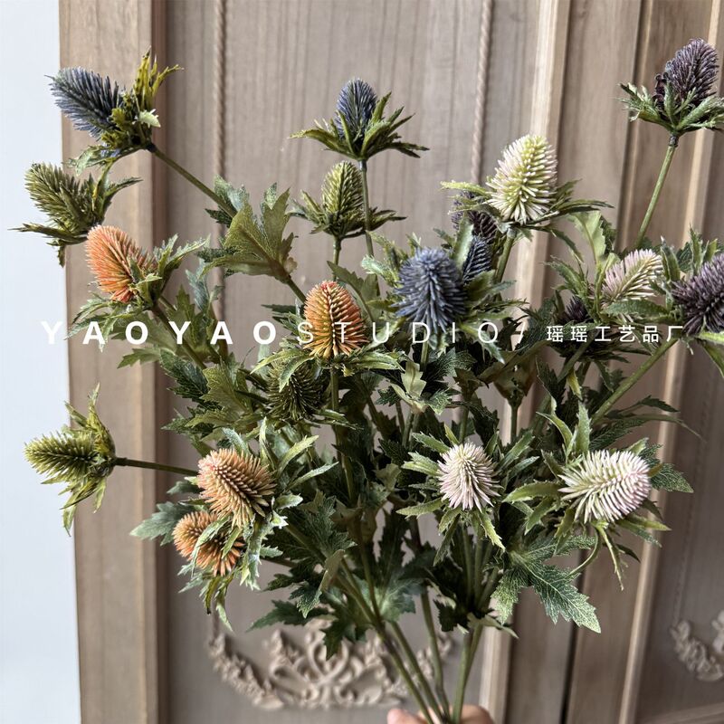 4-Headed Thistle, Sea East Green Niche Natural Wild Style Floral Art Soft Decoration Flower Arrangement Designer Display Wedding Artificial Flowers