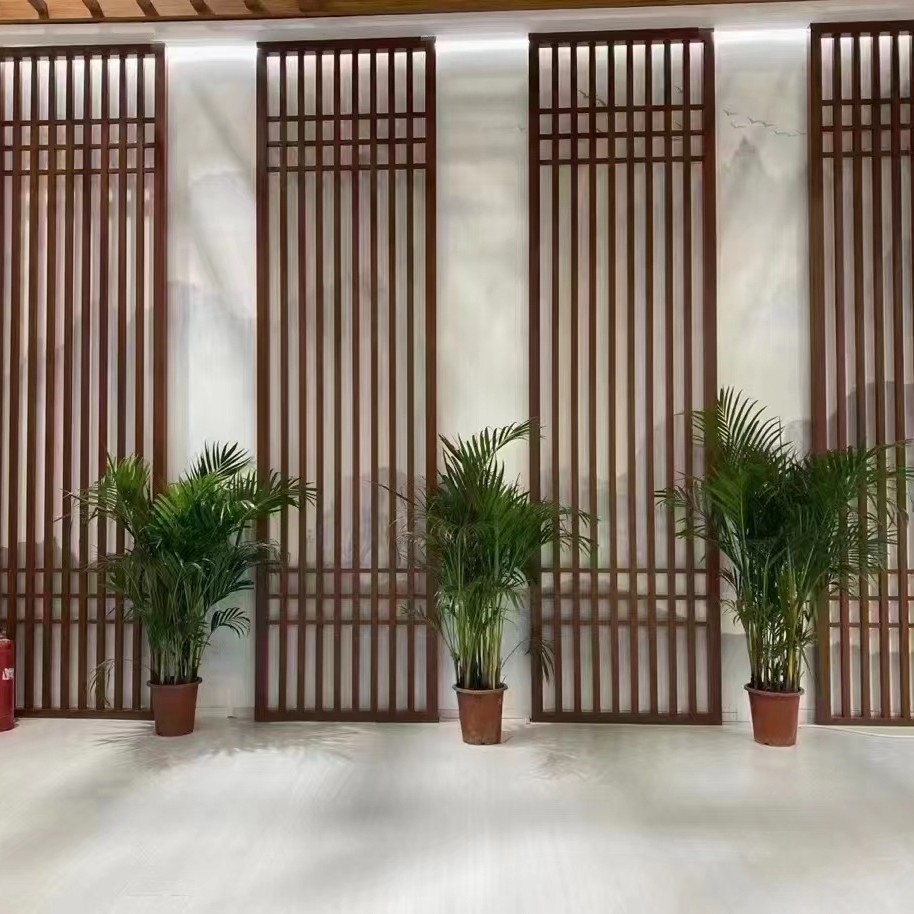 Aluminum Alloy screen hotel guest room Villa partition wood grain fluorocarbon paint hallway grille screen wholesale factory