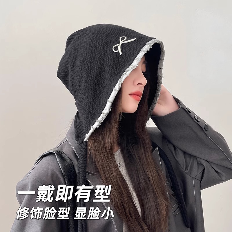 冬天帽子女时尚百搭针织帽复古包头堆堆帽蝴蝶结潮流保暖护耳冷帽|undefined
