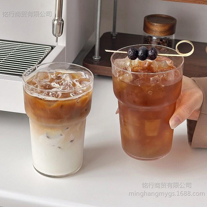 Ins Simple Heat-Resistant and Cold-Resistant Layered Cup for Iced American Latte Coffee, Juice, Sparkling Water, Lightweight High Borosilicate Glass
