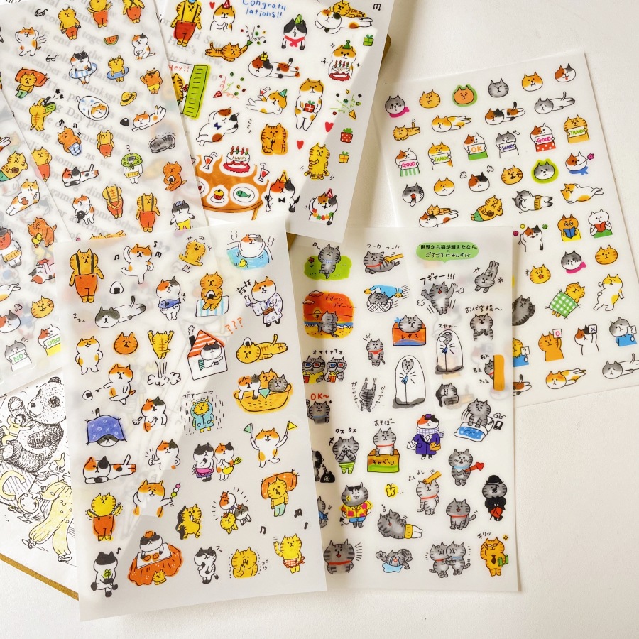 6 ədəd Yapon Pişik Stiker Dəsti - Dekorativ Çıxartmalar