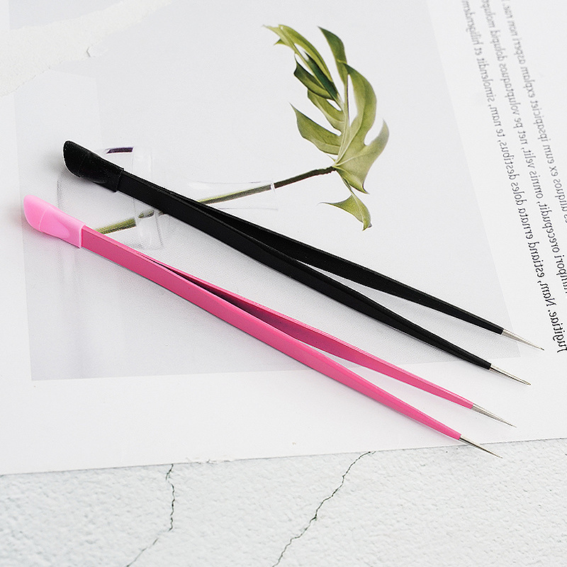 Multifunctional Manicure Straight Head Tweezers with Silicone Press Bar Tool Anti-static Sticker Embossing Clip Drill Pointed Tweezers