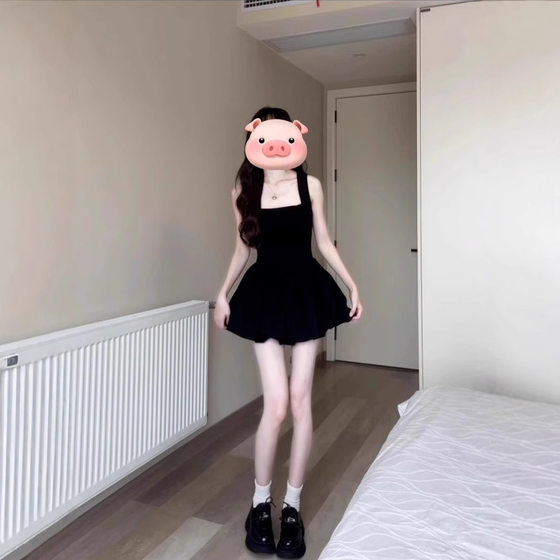 Black Sleeveless Sling dress Children's Summer French Style Elegant Sweet Spice Girl Tight Waist Ballet Puff Skirt
