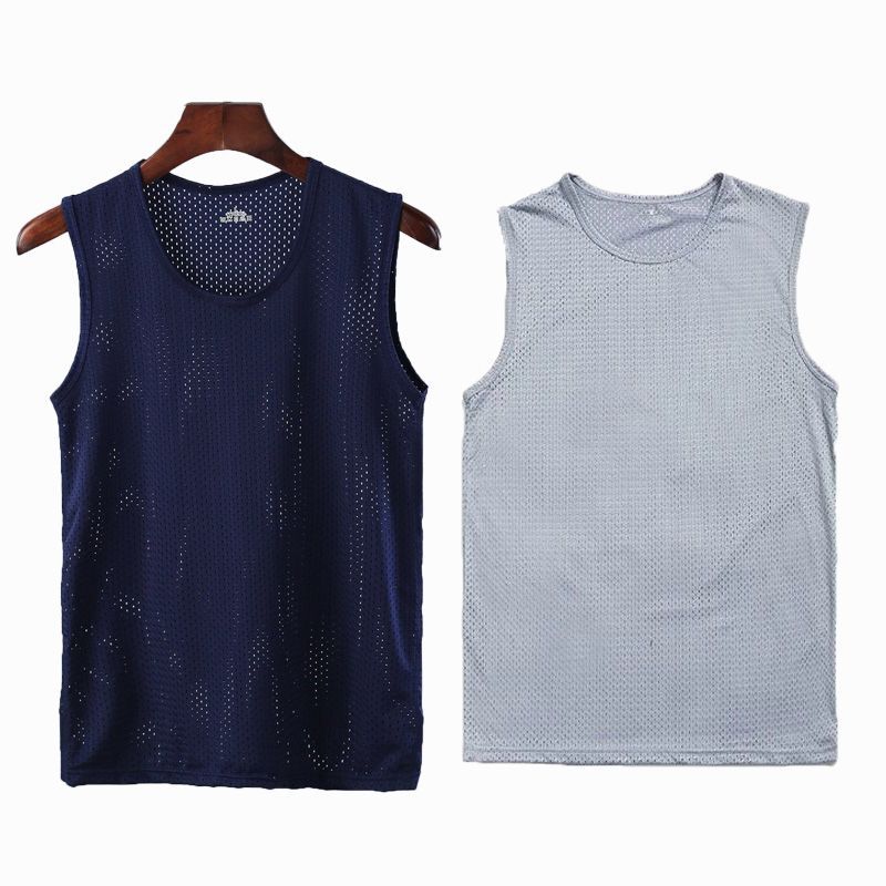 Chaleco de malla hombre deportivo ventilado hueco hielo rápido de verano camiseta sin mangas hombro amplio fábrica delgada comercio exterior al por mayor