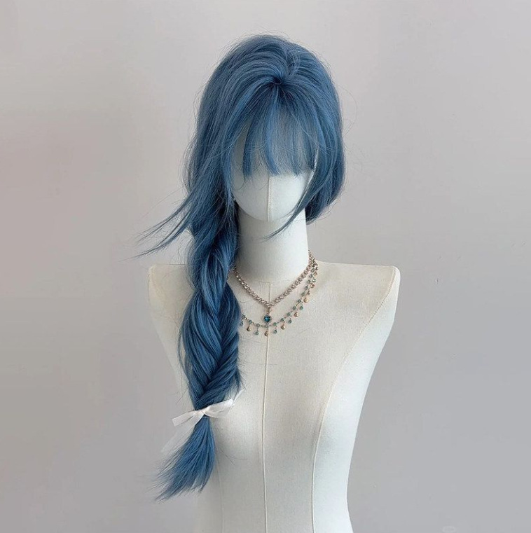 【Moonlight Blue Eucalyptus】Natural-Looking Blue Wig with Bangs, Long Straight Hair, Cosplay Mermaid Princess Full Wig 【Moonlight Blue Eucalyptus】Natural-Looking Blue Wig with Bangs, Long Straight Hair, Cosplay Mermaid Princess Full Wig