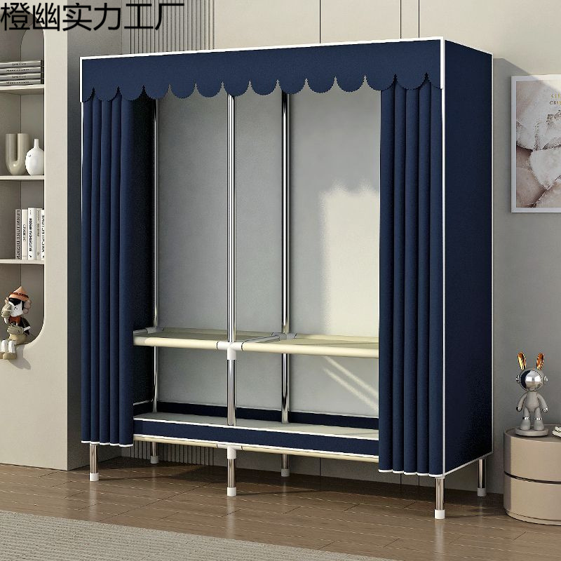 Thickened Simple Home Fabric Wardrobe Rental Bedroom Assembly Wardrobe Steel Pipe Steel Frame Reinforced Thickened Cloth Wardrobe