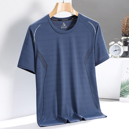 Thin ice silk short-sleeved t-shirt men's summer breathable sports fitness training quick-drying half-sleeves middle-aged father's summer dress