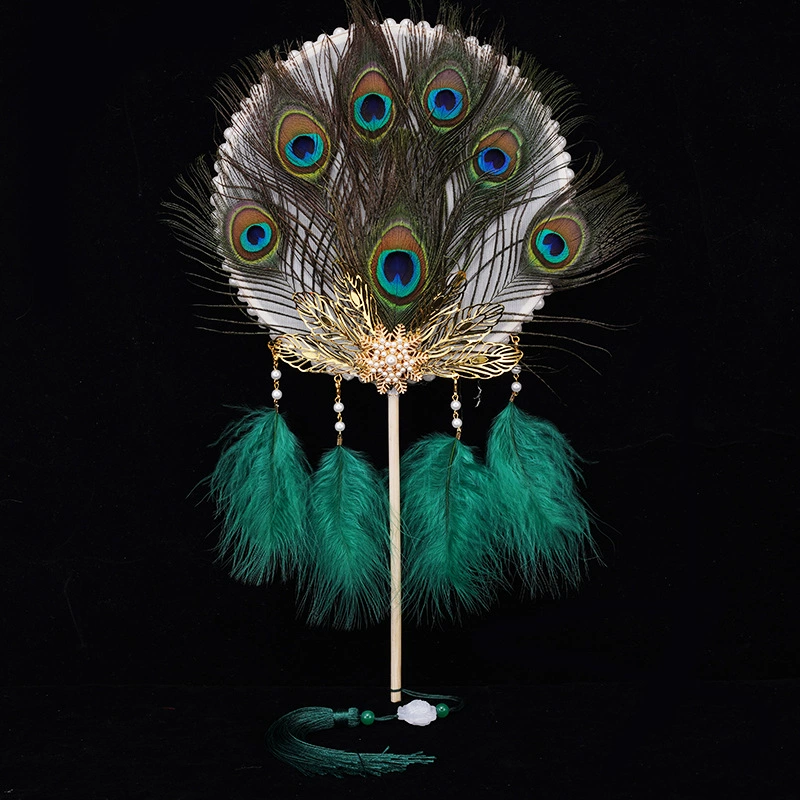Handle, accessory, velvet props, handheld Hanfu, cheongsam, peacock