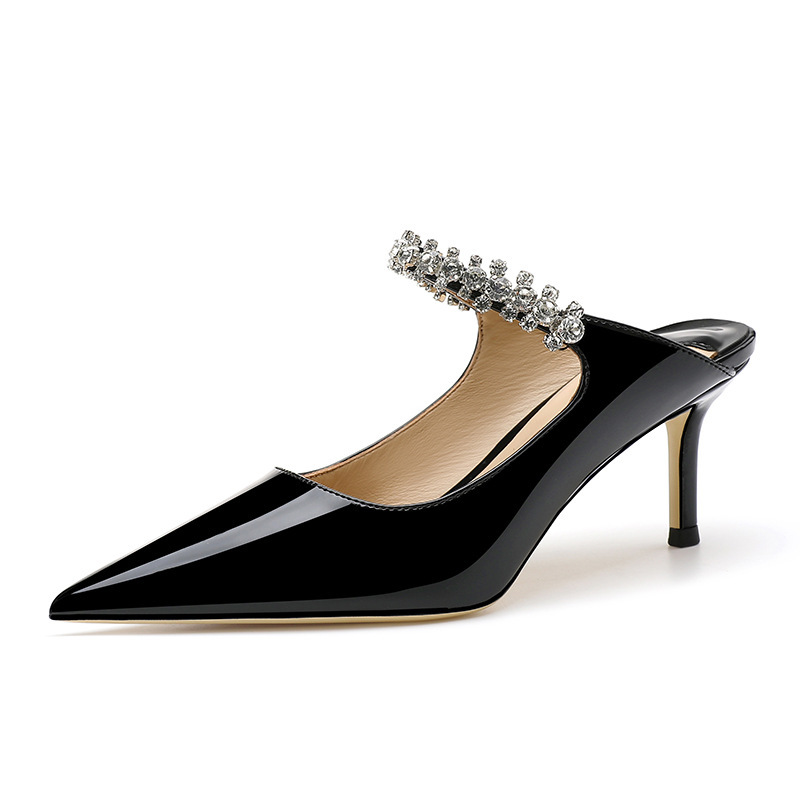 Sandalias de charol con punta puntiaguda y tacón alto de 2025, nuevas sandalias de verano con diamantes de imitación en color, tacón alto fino, punta abierta, elegantes, estilo halter, a la moda._voghion.com