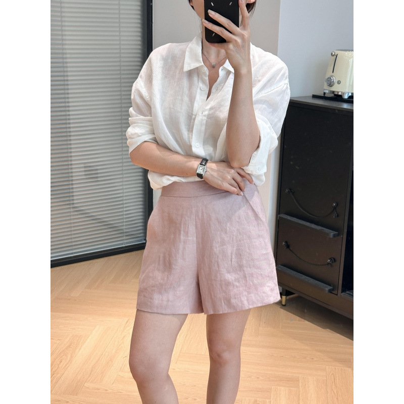 Lyocell Tencel Linen Pink Shorts for Women, Summer Loose Casual Shorts with Very Attractive Legs Lyocell Tencel Linen Pink Shorts for Women, Summer Loose Casual Shorts with Very Attractive Legs