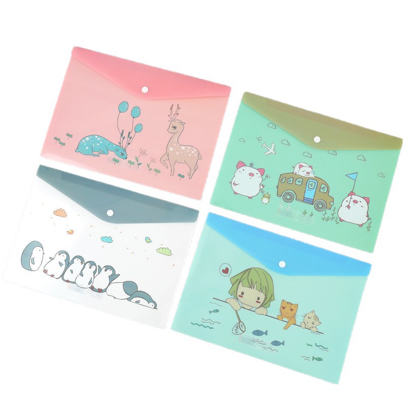 Bolsa de archivo transparente al por mayor bolsas de papel de prueba de dibujos animados bolsas de almacenamiento de carpetas de estudiantes bolsas de archivo A4