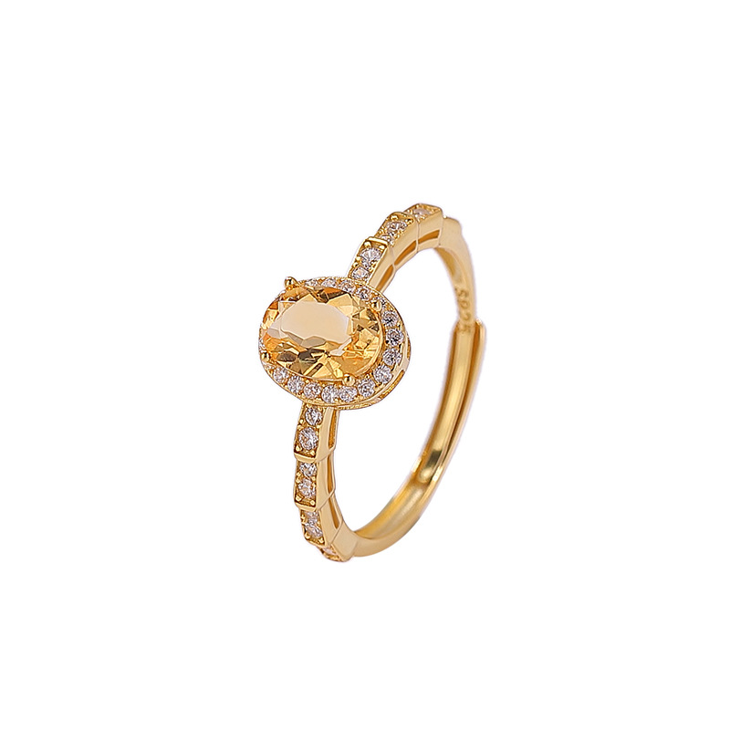 Nhẫn nữ bạc S925 mạ vàng đính đá crystal hình vuông, kiểu mở điều chỉnh size — Loại bạc