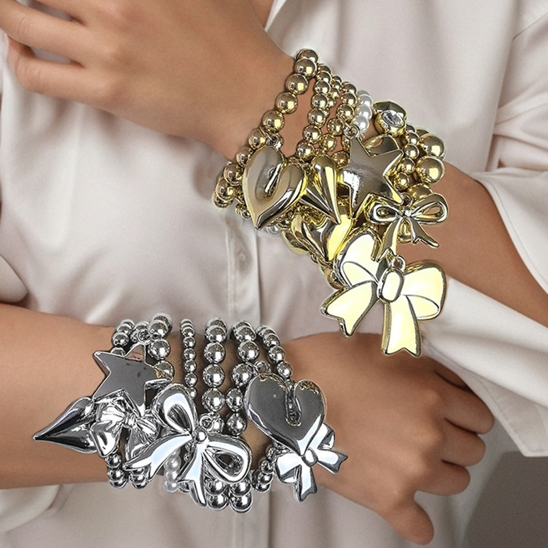 Gold beads cross-border European and American fashion beaded handmade ladies bracelet exaggerated metal CCB bracelet multi-layer stacked pendant